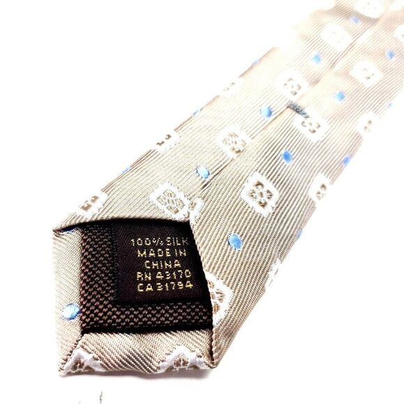 Tasso Ella Beige Silk‎ Tie Woven Geometric - Picture 6 of 7